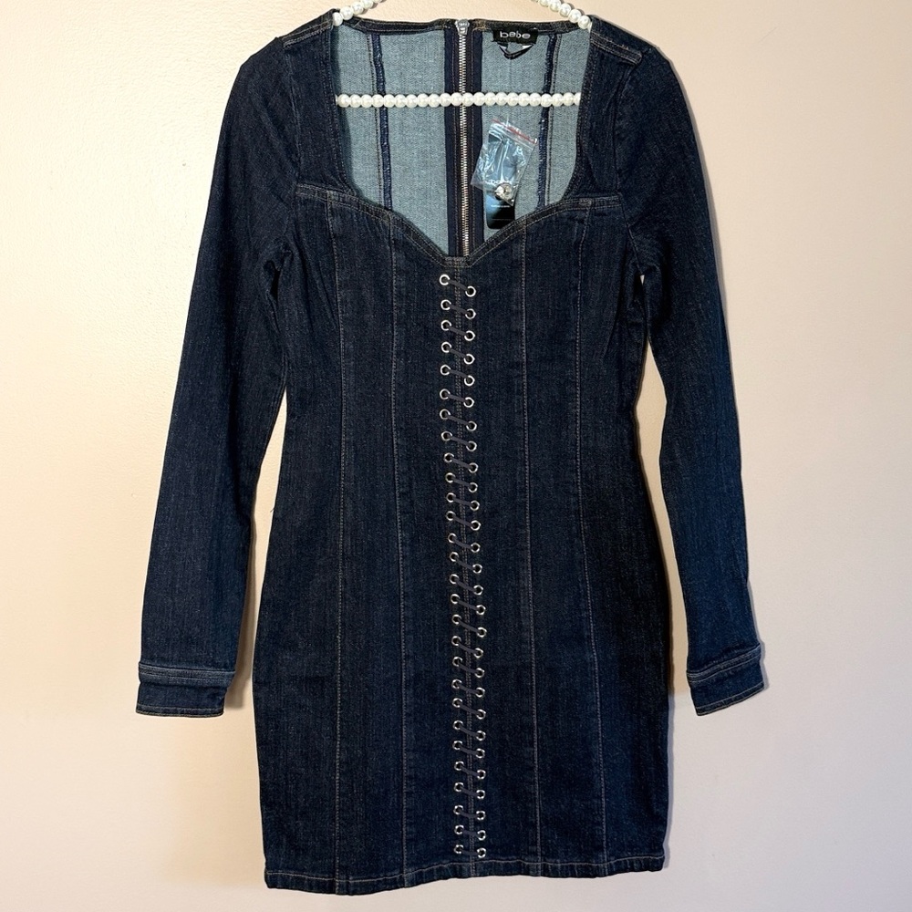 Bebe Eyelet Detail Denim Dress - Picture 2 of 9